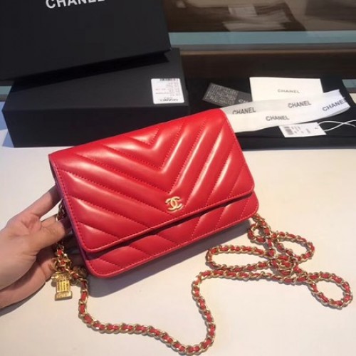 Chanel WOC Original sac à bandoulière en cuir de mouton D33814 rouge