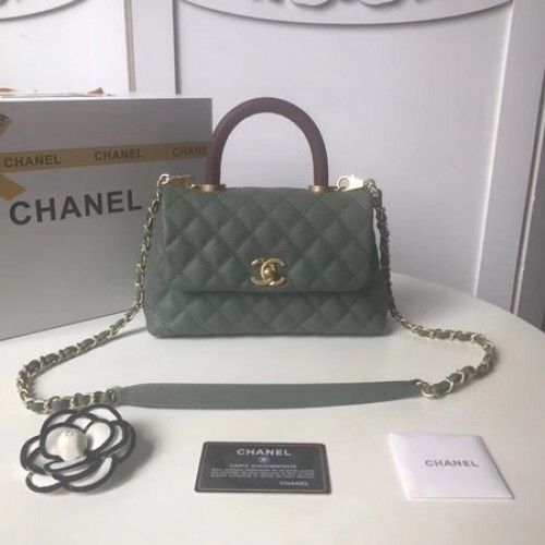 Chanel sac à rabat en cuir Caviar original poignée supérieure A92990 Vert noirâtre
