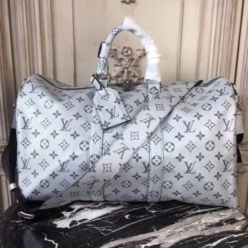 Louis Vuitton Monogram Macassar Toile Keepall 45CM Bracelet M43817 Argent