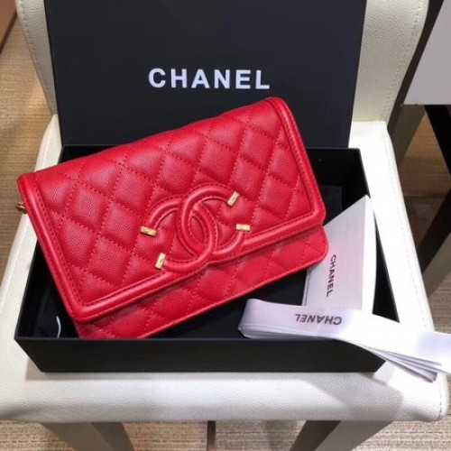 Chanel Flap Sac à bandoulière Original Cuir Caviar 5698 rouge