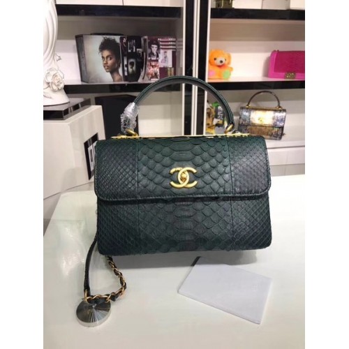Chanel Original Sac fourre-tout en cuir de peau de serpent A92236 Vert noirâtre
