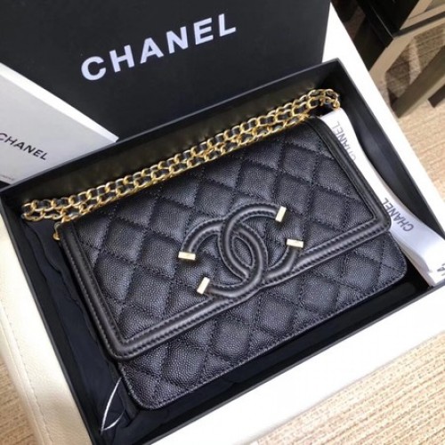 Chanel Flap Sac à bandoulière Original Cuir Caviar 5698 noir