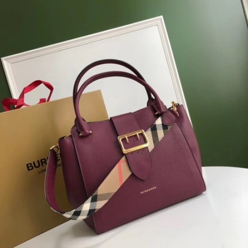 BURBERRY Sac cabas moyen Banner 0221 Bourgogne