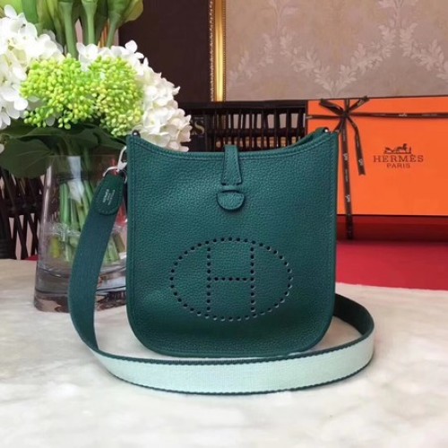 Hermes Evelyne mini 17cm Messenger Bag Cuir de veau d'origine H1187 Vert
