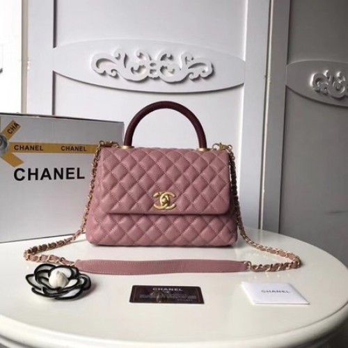 Chanel Classic Red Top Handle Bag Cuir d'origine A92215 rose