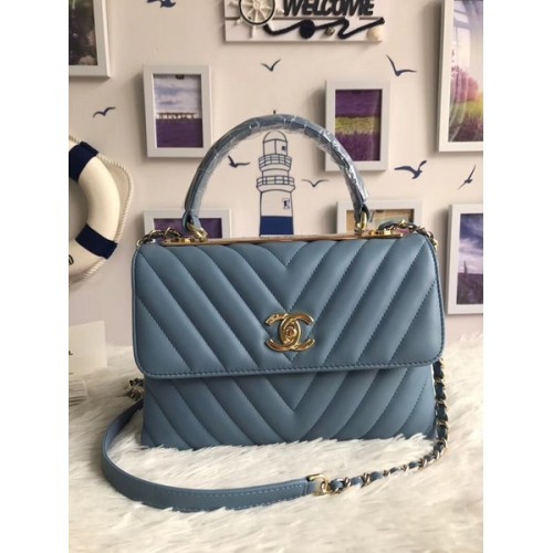 Chanel Original Sac fourre-tout en cuir de mouton A92236 bleu clair Boucle dorée