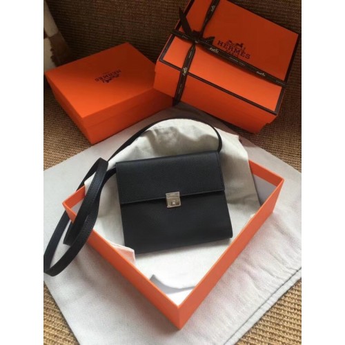 Hermes Clutch Sac bandoulière en cuir de veau Epsom H0589 noir