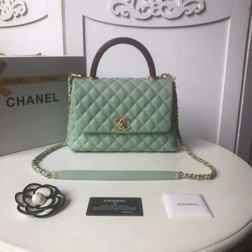 Chanel original sac à rabat en cuir Caviar poignée supérieure A92991 Peppermint Green