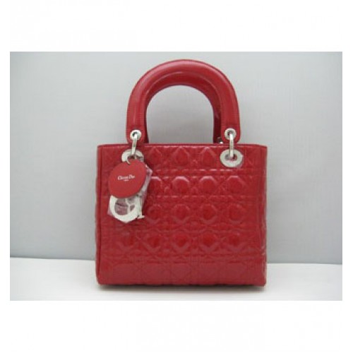 Dior Lady Dior Sac à poignée supérieur verni moyen Rouge