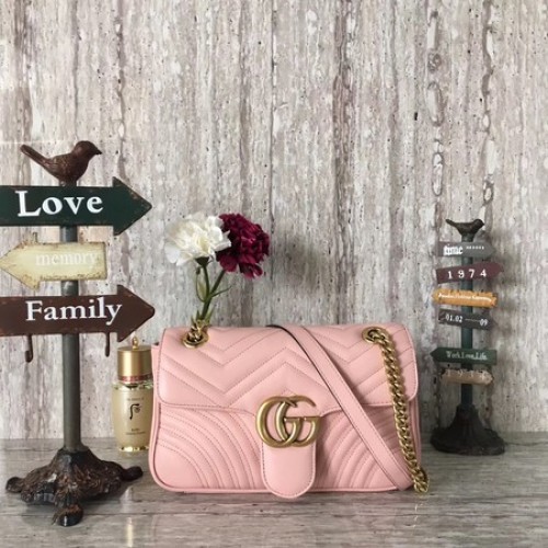 Gucci GG Marmont Matelasse Sac à bandoulière en cuir 443497 Rose