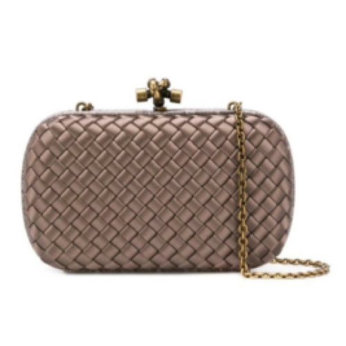 BOTTEGA VENETA Pochette en satin à finitions en peau de serpent Knot 62548 champagne