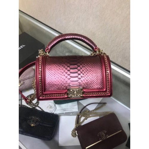 BOY CHANEL Sac à Rabat avec Anse Python Métal Finition Ruthénium A94804 rose