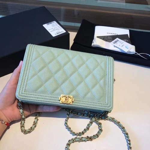 BOY CHANEL Original Portefeuille sur chaîne A80287 Vert clair
