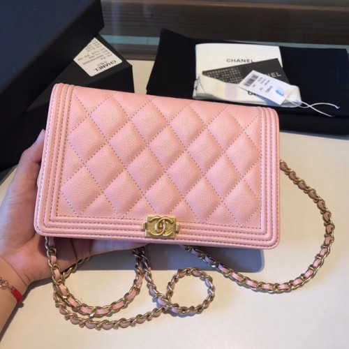 BOY CHANEL Original Portefeuille sur Chaîne A80287 Rose