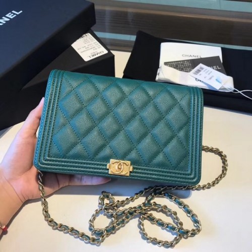 BOY CHANEL Original Portefeuille sur chaîne A80287 vert