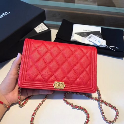 BOY CHANEL Original Portefeuille sur chaîne A80287 rouge