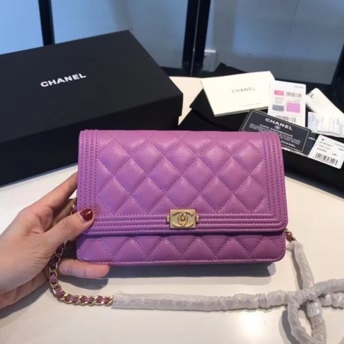 BOY CHANEL Original Portefeuille sur chaîne A80287 violet