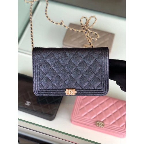 BOY CHANEL Original Portefeuille sur Chaîne Métal Doré B80287 noir