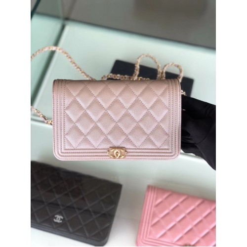 BOY CHANEL Original Portefeuille sur Chaîne Métal Doré B80287 Rose clair