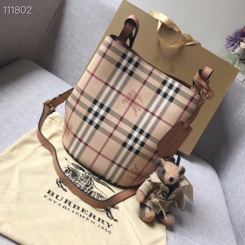 BURBERRY Banner petit sac fourre-tout à carreaux vintage et cuir 1581 marron