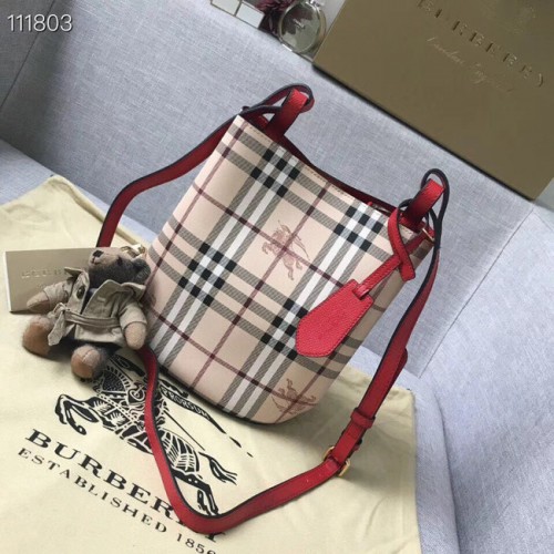 BURBERRY Banner petit sac fourre-tout à carreaux vintage et cuir 1581 rouge