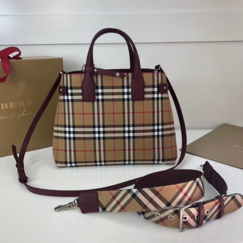 BURBERRY Sac cabas moyen Banner 3835 Bordeaux