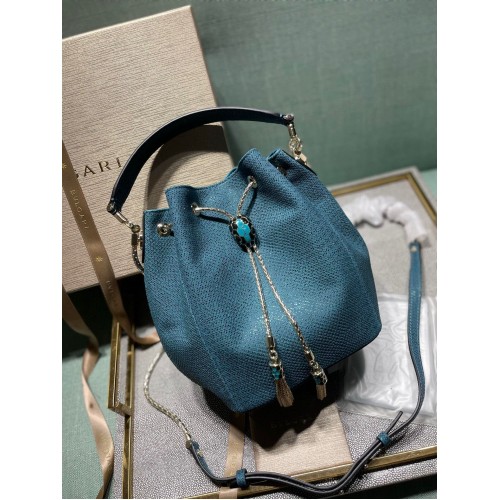 BVLGARI Original Sac seau en peau de serpent B287614 Bleu