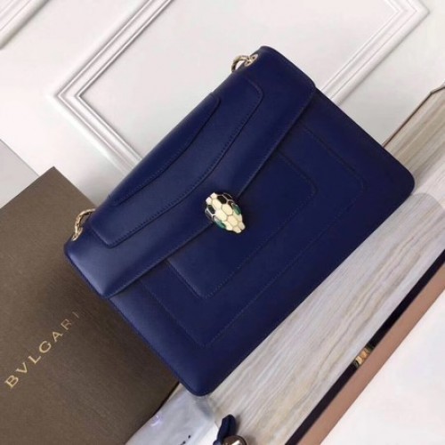 BVLGARI Serpenti Forever Original Sac à bandoulière en cuir de veau 3780 Bleu