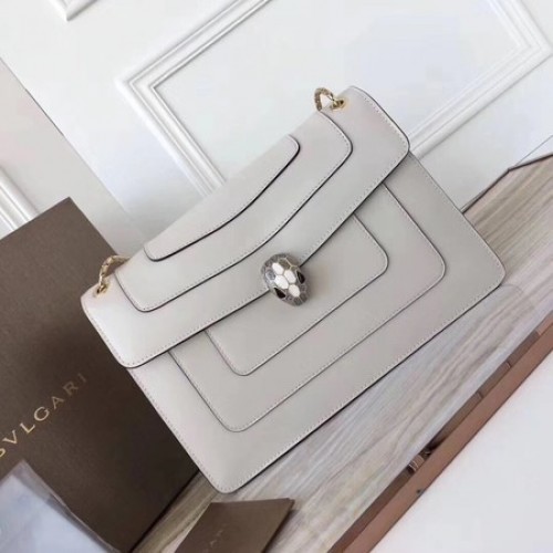 BVLGARI Serpenti Forever Original Sac à bandoulière en cuir de veau 3780 Blanc cassé