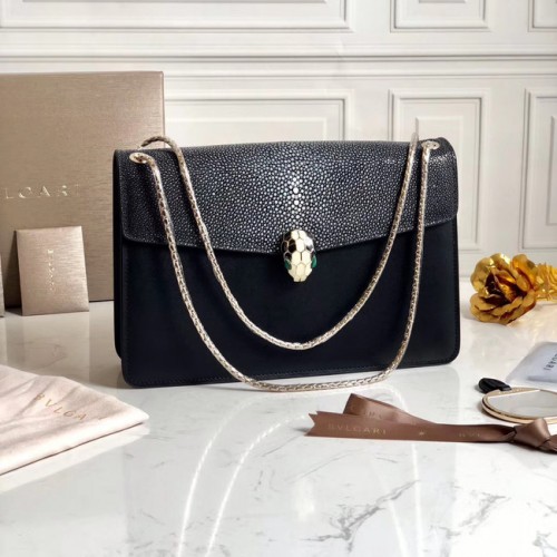 BVLGARI Serpenti Forever Sac à bandoulière Peau de poisson perlée et cuir de veau 289013 noir