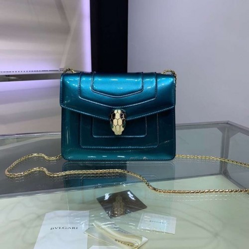 BVLGARI Serpenti Forever sac à bandoulière en cuir métallisé 34559 bleu