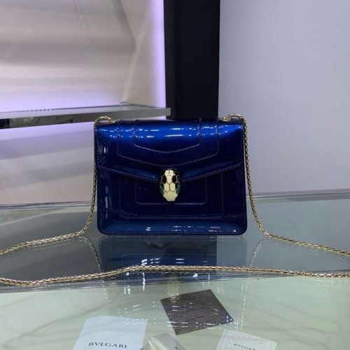 BVLGARI Serpenti Forever sac à bandoulière en cuir métallisé 34559 bleu foncé