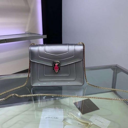 BVLGARI Serpenti Forever sac porté épaule en cuir métallisé 34559 argent&rose