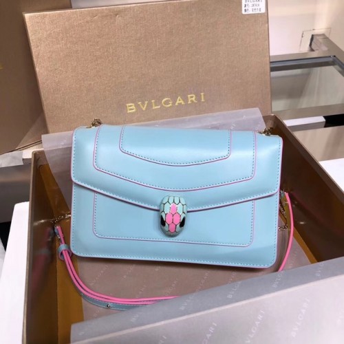 BVLGARI Serpenti Forever sac à bandoulière en cuir métallisé 39174 bleu clair