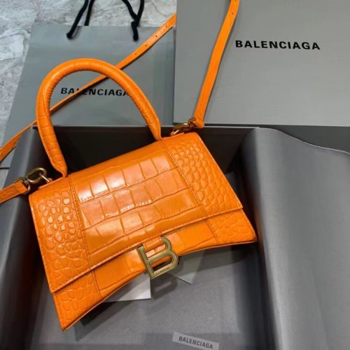 Balenciaga PETIT SAC À POIGNÉE SUPÉRIEURE HOURGLASS cuir de veau embossé crocodile B108895C Orange
