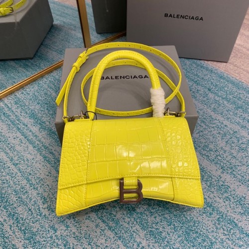 Balenciaga PETIT SAC À MAIN TOP HOURGLASS cuir de veau embossé crocodile B108895C jaune