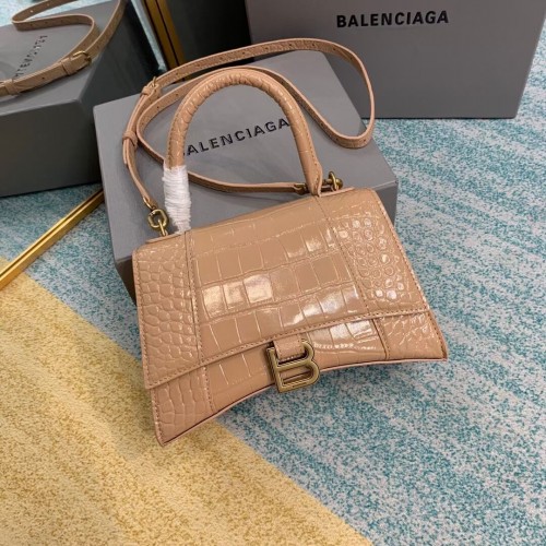 Balenciaga PETIT SAC À POIGNÉE SUPÉRIEURE HOURGLASS cuir de veau embossé crocodile B108895E abricot