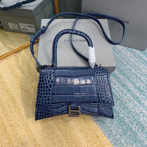 Balenciaga PETIT SAC À MAIN TOP HOURGLASS cuir de veau embossé crocodile B108895E bleu