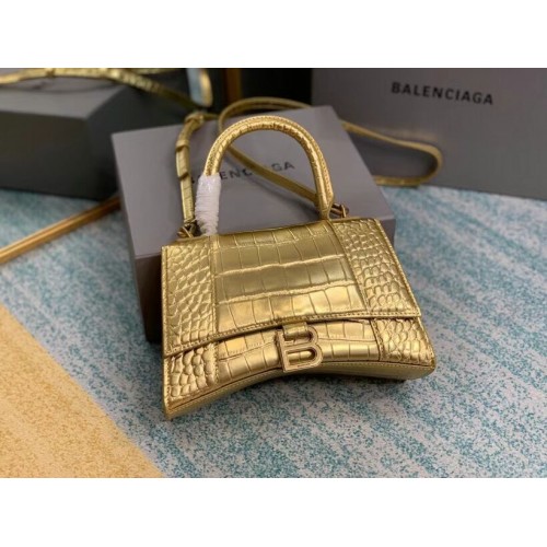 Balenciaga HOURGLASS PETIT SAC À POIGNÉE SUPÉRIEURE cuir de veau embossé crocodile B108895E or