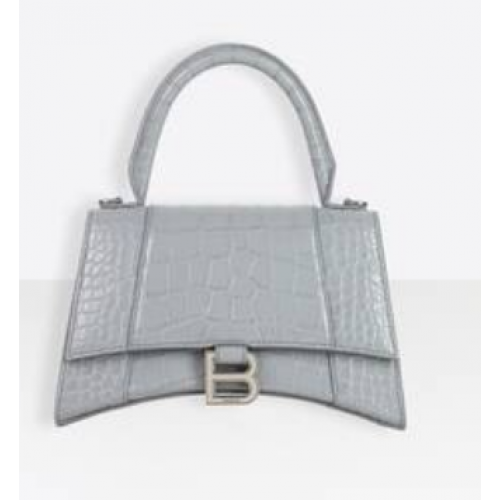 Balenciaga PETIT SAC À POIGNÉE SUPÉRIEURE HOURGLASS cuir de veau embossé crocodile B108895E gris