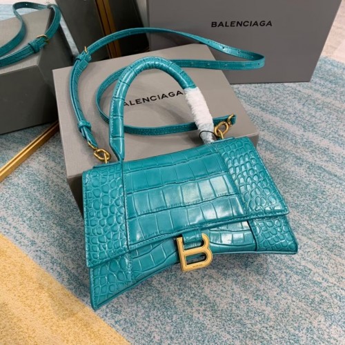 Balenciaga PETIT SAC À POIGNÉE SUPÉRIEURE HOURGLASS cuir de veau embossé crocodile B108895E bleu clair