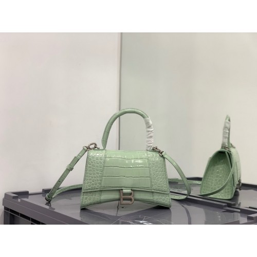 Balenciaga PETIT SAC À POIGNÉE SUPÉRIEURE HOURGLASS cuir de veau embossé crocodile B108895E vert clair