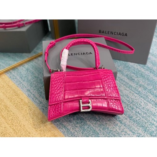 Balenciaga PETIT SAC À POIGNÉE SUPÉRIEURE HOURGLASS cuir de veau embossé crocodile B108895E rose fluo