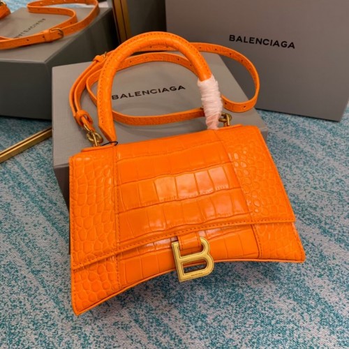 Balenciaga PETIT SAC À POIGNÉE SUPÉRIEURE HOURGLASS cuir de veau embossé crocodile B108895E orange