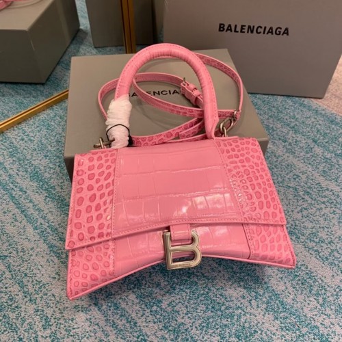Balenciaga PETIT SAC À POIGNÉE SUPÉRIEURE HOURGLASS cuir de veau embossé crocodile B108895E rose