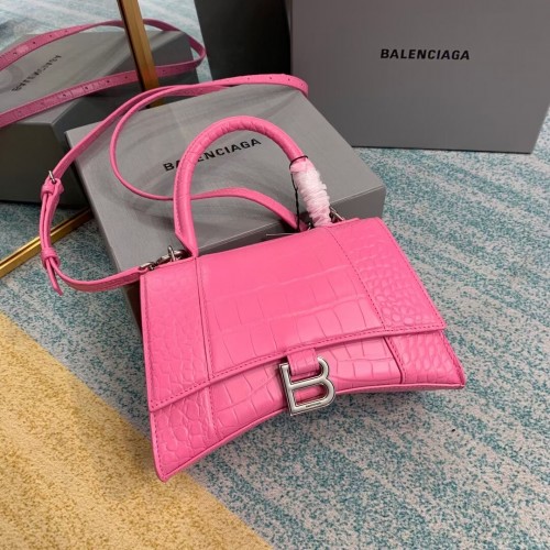 Balenciaga PETIT SAC À POIGNÉE SUPÉRIEURE HOURGLASS cuir de veau embossé crocodile B108895E rose