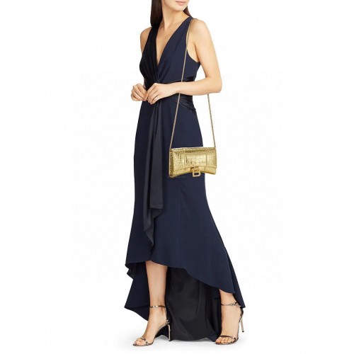 Balenciaga HOURGLASS Portefeuille Avec Chaîne Crocodile En Relief 656050 Or