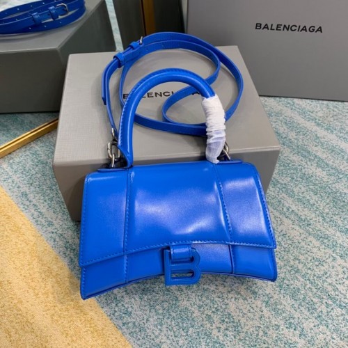 Balenciaga Hourglass XS Top Handle Bag cuir de veau box brillant 28331 bleu