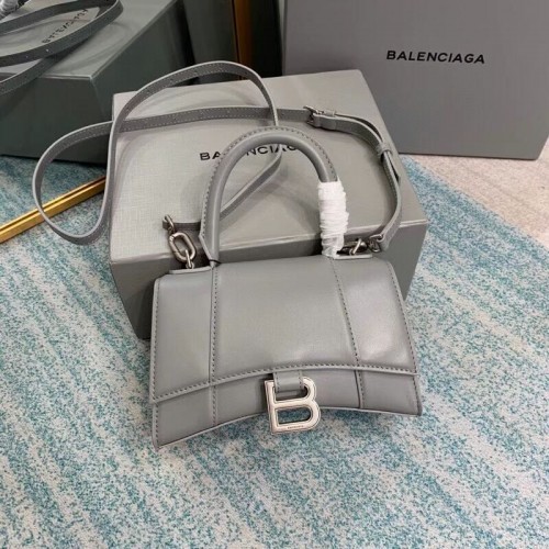 Balenciaga Hourglass XS Top Handle Bag cuir de veau box brillant 28331 gris
