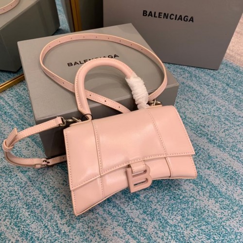 Balenciaga Hourglass XS Top Handle Bag cuir de veau box brillant 28331 ROSE CLAIR